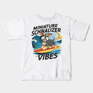 Majestic Miniature Schnauzer Surfing A Wave Kids T-Shirt